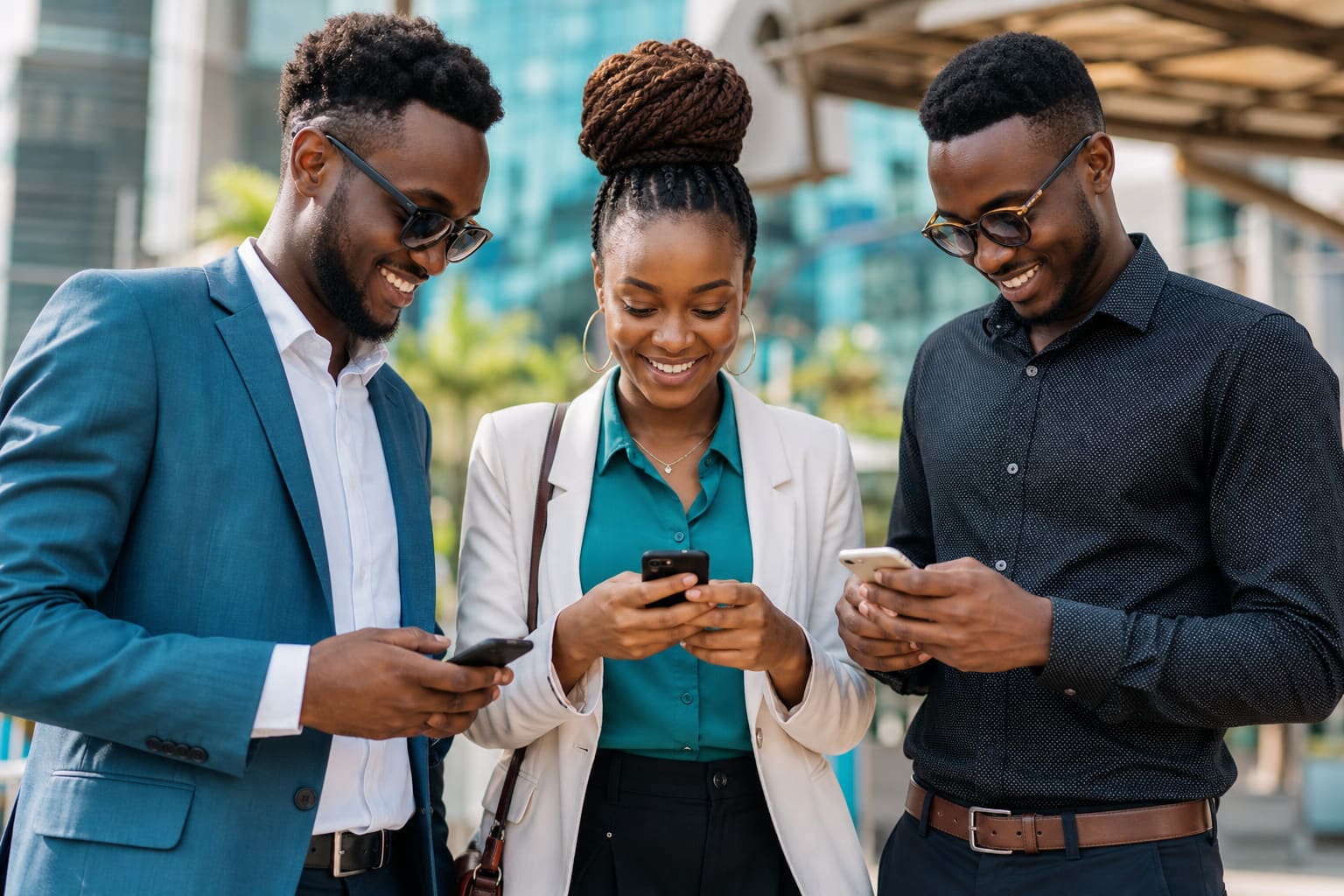 People using smartphones for digital connectivity in Africa